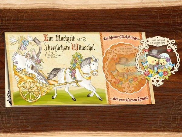 Glückwunsch-Karte "Zur Hochzeit" m. Holzbehang